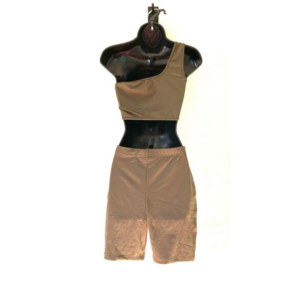 2 Piece Medium Army Green Set Women Crop Tops and Biker Athletic Shorts - Picture 3 of 4
